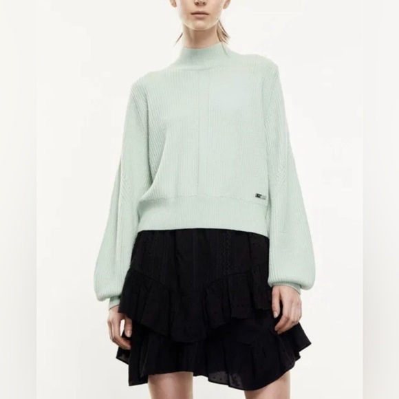 The Kooples Sweaters - The Kooples Merino Wool Ribbed Knit Sweater in Mint Green